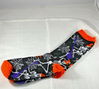 Women   s Halloween Spiderweb Crew Socks Mid Calf One Size Black Orange Purple