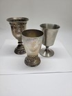 Lot Of 3 Vintage Kiddush Cups     Israel Filigree Silver Plate  Pewter England    