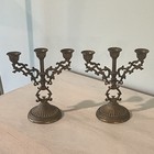 Vintage Brass Mini Set Of Candelabras 3 Arm Candle Holder 5  Tall Made In Italy
