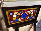   Antique Stained Glass Transom Window Colorful 33 X 18   Architectural Salvage