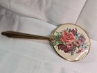 Vintage 1940s Handheld Vanity Mirror Floral Gold Tone 13  