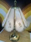 Vintage Glass Paneled Brass Plated Lamp Floral 3 Way Touch White Gold 23    Read