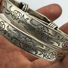 A Pair Old Chinese Tibet Silver Handcarved Flowers Bracelet