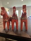 3 Vtg Swedish Dala Nils Olsson Orange Wooden Horses 8  Read Glossy Folk Art Wood
