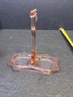 Vintage Pink Depression Glass Art Deco Salt And Pepper Shakers With Caddy Set