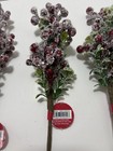 Set Of 5 Artificial Flocked Berry Twig   Stem Picks Red Green White