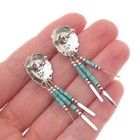 Quoc Turquoise Old Pawn 925 Sterling Silver Vintage Southwestern Dangle Earrings