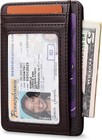 Slim Minimalist Leather Wallet Rfid Blocking Front Pocket Pebble Brown Unisex