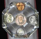 Acrylic Diamond Shaped Paperweight - 1964 Year Set Of Coins - Silver