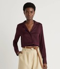 Nwt Quince Washable Stretch Silk Notch Collar Blouse Wine Tasting Red Xl