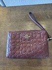 New Coach Boxed Corner Zip Wristlet In Signature Leather Wine  silver F80214