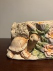 Vintage Ceramic Turtle With Floral Design Planter Beige Pastel Color Pink Green