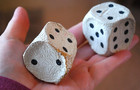 Antique Pair 2 Handmade Leather Gaming Dice 1800s Hand Painted 1 5  Victorian