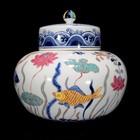 Rare Collectable Art Handmade Painting Five Colours Porcelain Fish Pot