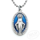 Miraculous Medal Necklace Catholic Virgin Mary 1 5  Blue Pendant Made In Italy