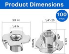 100 Pack 1 4 -20 T-nut 304 Stainless Steel Threaded Insert 4-pronged Tee Nut    