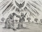 Oman Original Charcoal Drawing Baptism Of Jesus Christ John The Baptist 9x12