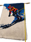 Vintage 1970s Latch Hook Rug Wall Hanging Ski Winter Cabin Snow Slopes 24x36
