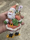 2 Vintage Homemade Felt And Sequin Christmas Tree Ornaments  Santa   Turtle look