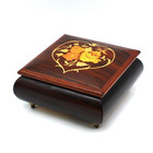Vintage Jewelry Music Box Square Wood Floral Italy  Santa Lucia Playing