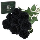  Artificial Flowers Fake Silk Black Roses Bulk  Faux Real Touch 8 Pcs A-black