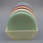 Vintage Tupperware Pastel Wagon Wheel Coasters Set Of 5 With Caddy Rack Holder
