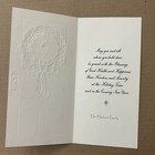 Vintage Mid-century Christmas Card White Door Green Foil Wreath 