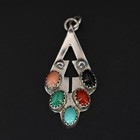 Vtg Sterling Silver Navajo Donovan Skeets Turquoise Coral Necklace Pendant - 3g