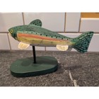 Vintage Hand Carved Wooden Rainbow Trout Fish Figurine On Stand Folk Art Decor