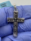 925 Sterling Silver Moissanite Cross Pendant Round White Stones 0 57ctw Signed