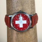 Swiss Collection Women Red Dial Date White Cross Leather Quartz Watch 7 1 4 