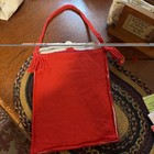Vtg  Handmade Crocheted Fabric Lining Santa Claus  Pouch Bag With Hanging Handle