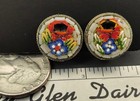 Vintage Italian Micromosaic Floral Clip Earrings Round Poppy Flower Italy Grand 