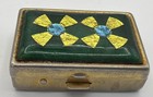 Vintage Guilloche Enamel Pill Box Art Deco Gold Leaf