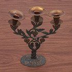 Vintage Three-light Shabbat Tabletop Brass Candelabra With Natural Verdigris Pat