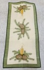 Vintage Mcm Unused Linen Christmas Holiday Dish Towel Tea Towel Pine Cone Candle