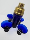 Rare Large Cobalt   Brass Art Deco Cocktail Shaker   Vintage Cobalt Glasses