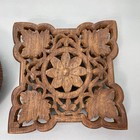 Vintage 2 Hand Carved Sheesham Wooden Wood Plant Stand Trivet Floral Mcm India