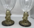 Set Of 2 Vintage German Dutch Roemer R  mer Blown Olive Goblet Glasses