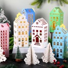Multicolor Paper Christmas Village Set - 36 Pcs Diy House And Trees Mini Card   