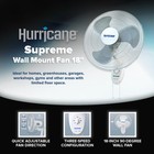 Hurricane Supreme 18 Inch 90 Degree Oscillating 3 Speed Wall Mounted Fan  White