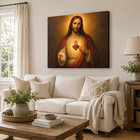 Sacred Heart Of Jesus Canvas Wall Art Christian Catholic Portrait Painting Print