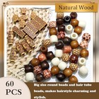 60pcs Wood Hair Beads Large Hole Tube Beads Loc Dreadlock Painted-multicolor