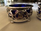 Vintage Victorian Silver-plated Cobalt Blue Open Salt Cellars  2 
