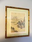 Bamboo Frame Watercolor Painting  Zhou Xiaougo Fishing Alone 