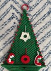 Vintage Macrame Christmas Tree W  Ornaments   Red Beads Wall Hanging 41 