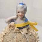 Vintage Porcelain Victorian Half Doll Pin Cushion Lacey Skirt 7  H X 4 5  L