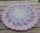 Handmade Crocheted Rag Rug 27  Round Pinks White Upcyled By Ree-vick