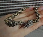 Vintage Style Brass Pure Copper Double Dragon Heads Figurine Bracelet