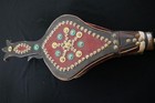 Antique 1920s Moroccan Leather Wood Fireplace Fire Bellows Brass Hand Blower 19 